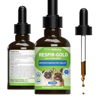 Image of Pet Wellbeing Respir Gold for Dogs Vet Formulated Supports Easy Breathing, Normal Airways, Respiratory Health Natural Herbal Supplement 2 oz (59 ml)
