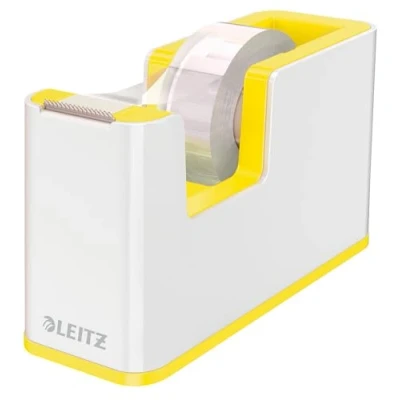 Image of Leitz Tape Dispenser, Heavy Base with Tape, Wow Range, Pearl White/Yellow