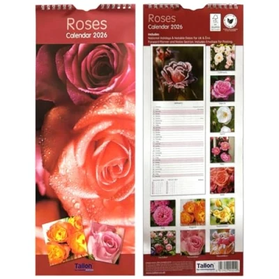 Image of 2025 Super Slim Month to View Spiral Bound Hanging Wall Calendar Home Office (ROSES)