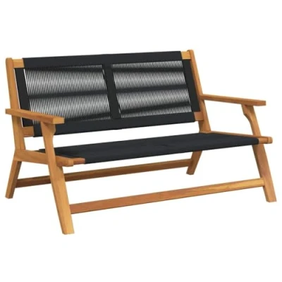 Image of vidaXL Outdoor Minimalist Black Bench Durable Garden/Balcony/Patio Seating, Natural Wood/Black Matte Finish, UV/Water Resistant Solid Acacia Wood, 2 Person Capacity Ergonomic &amp; Sleek Design