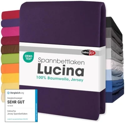 Image of CelinaTex Lucina Topper Fitted Sheet Divan Cover Cotton 2er Set 140x200 160x200 cm purple