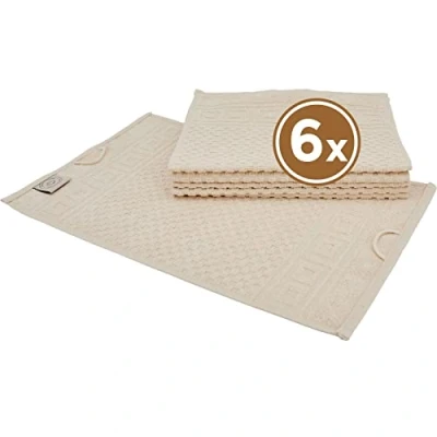 Image of Carenesse Set of 6 Guest Towels 30 x 50 cm Natural I 100% Unbleached and Undyed Cotton Öko Tex 100 Terry Towel with Waffle Pattern Border Absorbent / Soft