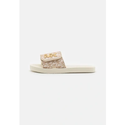 Image of Michael Kors Kids ELI Carroll Mules for kids, Size: 10.5K, Vanilla/pale gold Synthetics/textile