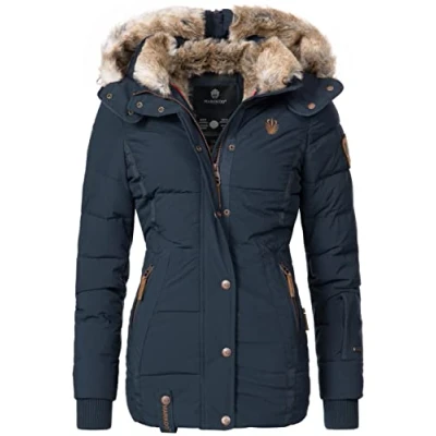 Image of MARIKOO Nekoo Women&#039;s Winter Jacket Warm Quilted with Faux Fur Lining XS 3XL, blue, M