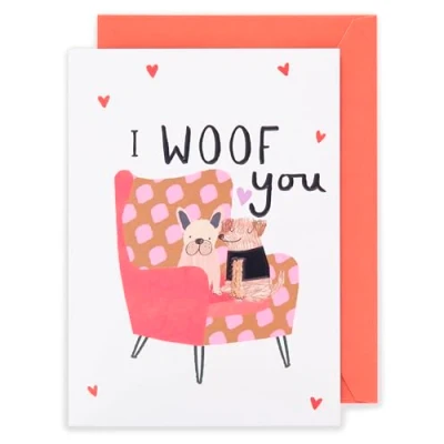 Image of I Woof You Puppy Lovebirds Forever Valentine&#039;s Day Contemporary Greeting Card