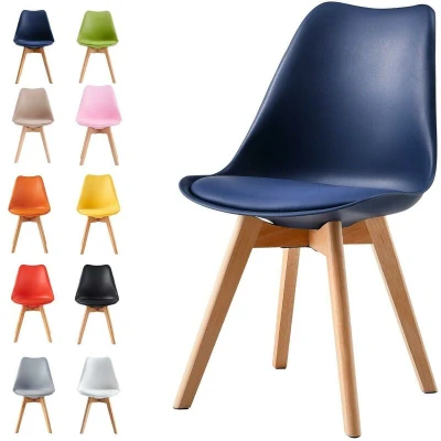 Image of MCC Direct Dining Chairs - Wooden Legs - Soft Cushion Pad - Deluxe Retro Office EVA Blue