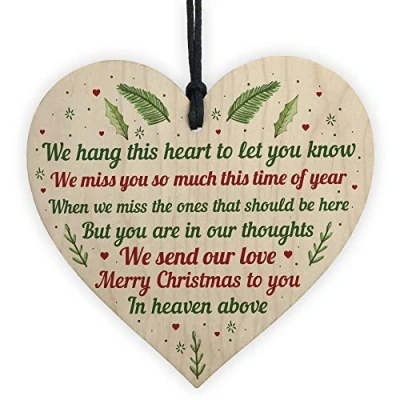 Image of RED OCEAN In Memory Of Mum Dad Nan Memorial Wooden Heart CHRISTMAS Tree Decoration Bauble Gifts