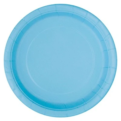 Image of Solid Powder Blue Round Paper Dinner Plates (22cm) 8 Count Sturdy &amp; Elegant for Parties and Events