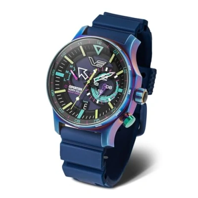 Image of Vostok Men&#039;s Europe Expedition North Pole Solar Watch with 2 Strap Various Variations, Rainbow/Blue