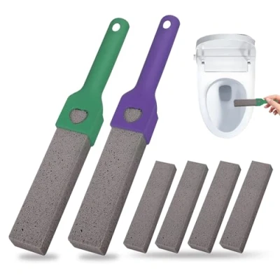 Image of Pumice Stone for Toilet, 6PCS Toilet Cleaning with 2 Handle Supplies Bathroom Pool Kitchen Limescale Remover