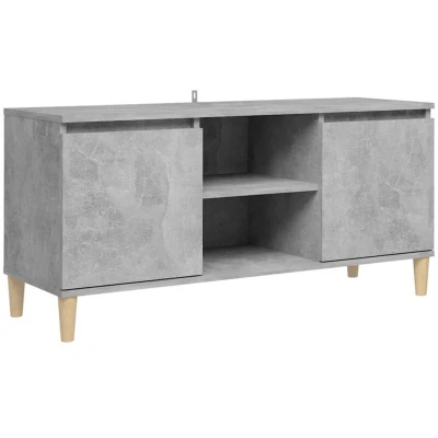 Image of vidaXL TV Cabinet with Solid Eucalyptus Wood Legs, Scandinavian Style &amp; Multimedia Storage, Living Room or Bedroom, Concrete Grey 103.5x35x50 cm