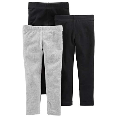 Image of Simple Joys by Carter&#039;s Girls&#039; 3 Pack Leggings, Black/Grey, 4 Years (Pack of 3)