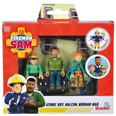 Image of Fireman Sam Set of 3 Articulated Figures 7.5cm Atomic Boy, Malcom, Norman Man