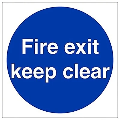 Image of V Safety Fire Exit Keep Clear Mandatory Sign Square 200mm x 2mm Rigid Plastic