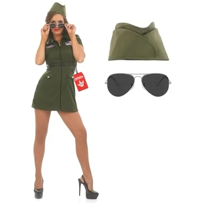Image of Fun Shack Womens Aviator Costume, Pilot Military Costume Women, Army Fancy Dress XX Large