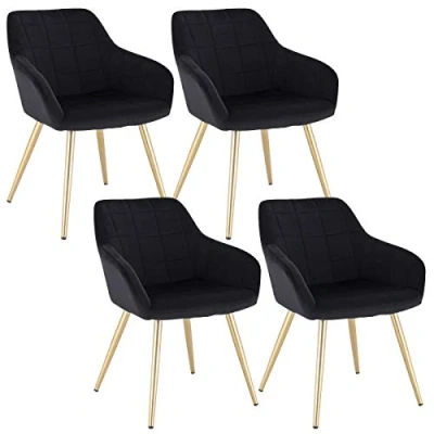 Image of WOLTU Dining Chairs set of 4 Black/Golden Velvet,Kitchen Living Room Reception with Padded Seat,BH232sz