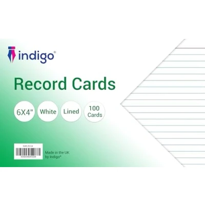 Image of indigo® Revision Presentation Record Cards 100 per Pack. (6 X 4, White Lined)