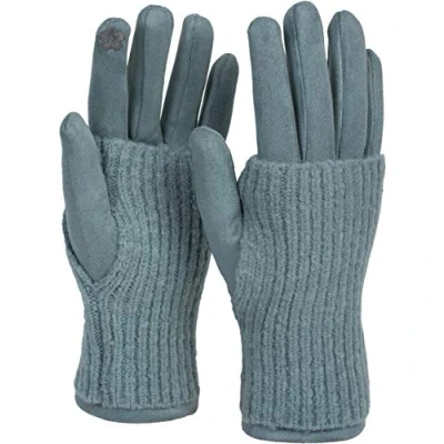 Image of styleBREAKER Women&#039;s Touchscreen Fabric Gloves with Detachable Knit Cuffs, Warm Finger Gloves, Winter 09010022, Colour:Black