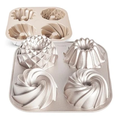 Image of Erreke Muffin Trays, Cupcake Tray, Tin, Cake Cook Evenly, Double Non Stick Layer, Highly Durable Cast Aluminium, Rose Gold, 2.5 Liter Capacity, 4 Muffins, Mould (Tetrad)