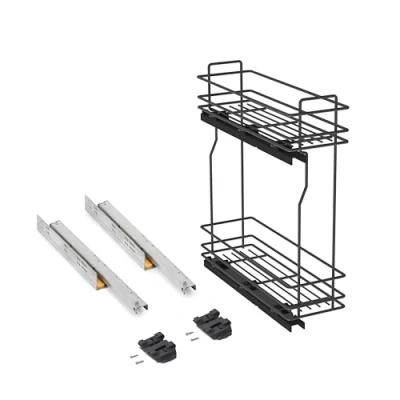 Image of Emuca Pull out bottle rack with Soft closeTitaneMax, Side Mount, Closing, Module 200 mm, Steel, Anthracite Grey