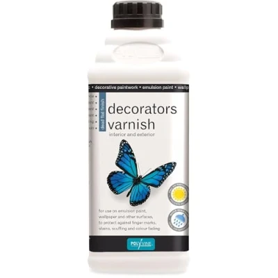 Image of Polyvine Decorators Varnish Water Resistant Clear with UV Protection Seals and Protects Emulsion Paint, Wallpaper, Interior Wood, Furniture, Plaster &amp; Fabric Dead Flat Finish, 1 Litre