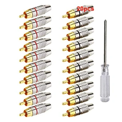 Image of Aiqeer 20 Pcs RCA Male Plug Connectors, Speaker Audio/Video Connector Adapter, Solderless Plug, Audio Coaxial Cable for Multimedia and CCTV