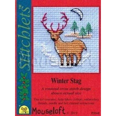 Image of Mouseloft Cross Stitch Kit, Stitchlets Christmas Card Collection Winter Stag