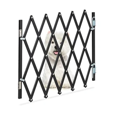 Image of Relaxdays Safety Gate, Dog Barrier, Extendable up to 96 cm, 48.5 60 cm high, Bamboo &amp; Iron, Stairs Doors Guard, Black
