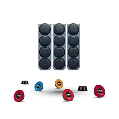 Image of R&amp;R SHOP Capsule Holder for Lavazza a Modo Mio, Glue on any surface, Compatible with Mio 3M Adhesives, 4 Capsules each, 100% Recyclable Set of 3