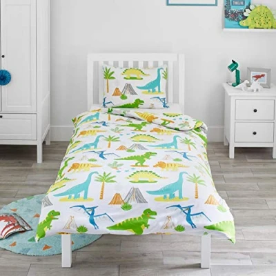 Image of Bloomsbury Mill Cot Bed Duvet Cover Set Toddler Bedding For Boys and Girls Dinosaur Kids &amp; Pillow Case 120x150cm