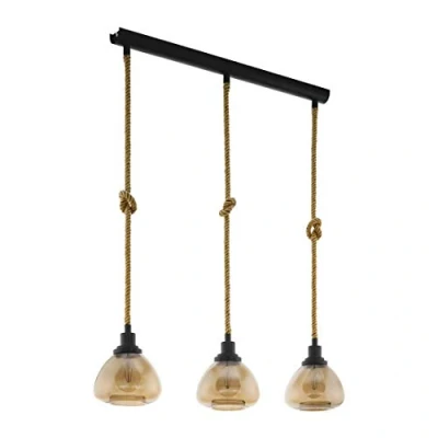 Image of Eglo Lighting Rampside 3 Lamp Straight Bar Pendant Ceiling Light Black