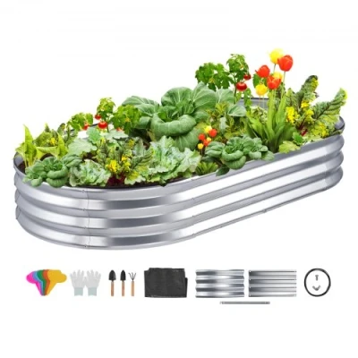 Image of VEVOR Raised Garden Bed, 71.9 x 36.4 11 inch Galvanized Metal Planter Box, Outdoor Planting Boxes with Open Base, for Growing Flowers/Vegetables/Herbs in Backyard/Garden/Patio/Balcony, Silver