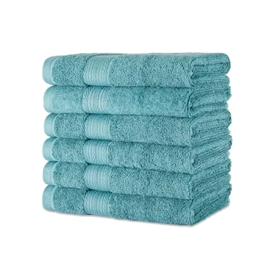 Image of Amazon Basics Fade Resistant Organic Cotton Hand Towel, 6 Pack, 41 x 66 cm, Teal