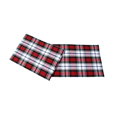 Image of HOMESCAPES Christmas Placemat 2 Pc Set Macduff Tartan Check X Mas design 100% cotton White Green and Red Colour Washable at Home
