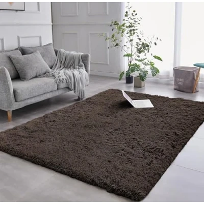 Image of AMEHA Rugs Living Room 120 x 170 cm Fluffy Shaggy Brown Area for Bedroom Modern Super Soft Plush Carpet Non Slip Shedding Easy To Clean Rug