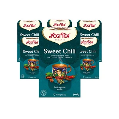 Image of Yogi Tea, Sweet Chili, Organic Spice and Herbal Blend of Cocoa Shells, Chili Liquorice, 6 Packs x 17 Tea Bags (102 Teabags Total)