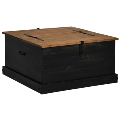 Image of vidaXL HALDEN Solid Pine Storage Chest/Trunk Black 91x91x47cm Modern Wood Box for Living Room or Bedroom with Metal Handles