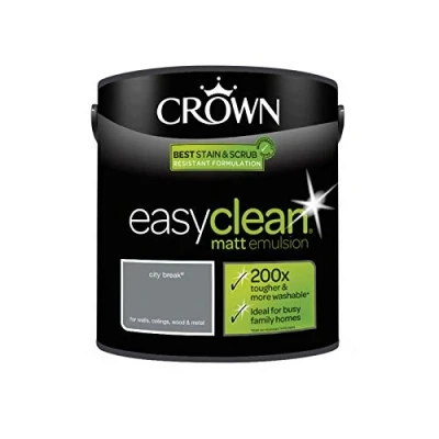 Image of 2.5L CROWN Easy Clean MATT Emulsion Multi Surface Paint That can be Used on Walls, Ceilings, Wood and Metal. Stain &amp; Scrub Resistant Formula City Break