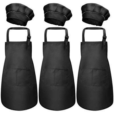 Image of 6Pcs Kids Apron and Chef Hat Set, Adjustable Children Cooking Aprons with Pockets for Boys Girls, Kitchen Garden Bib Aprons, Toddler Crafting Painting Baking (M 3 6 Age) (White)