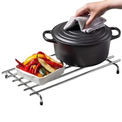 Image of Kilo Deluxe Chunky Chrome Trivet with Protective Rubber Feet 42x20cm, Extra Large
