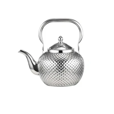 Image of Meoky Stainless Steel Kettle Hammer Pattern Spherical Tea Pot with Filter Screen for Stove Handheld Kettles,Silver,1.5L