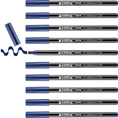Image of edding 1255 calligraphy pen steelblue box of 10 nib 5 mm fibre for paper, wood, terracotta, canvas hand lettering, bullet journals, thank you cards, books