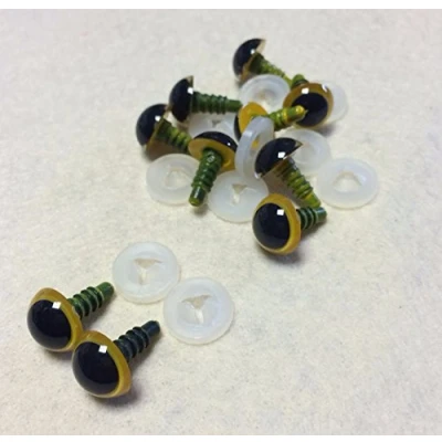 Image of celloexpress Pack of 5 Pairs YELLOW Eyes with Plastic Backs 10mm Safety for Soft Toys or Teddy Bears