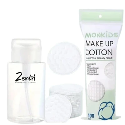 Image of Micellar Water Dispenser &amp; Cotton Wool Pads Set Perfect for Make Up Remover/Nail Varnish Remover/Gel Nail Polish Remover/Oil Dispenser/Face Wash 150ml with 100