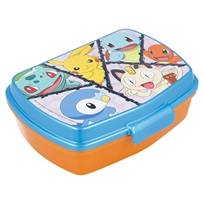 Image of Stor Pokemon Kids Childrens Sandwich Box, Lunch Snack Rectangular School Travel Food Box Bento Container, BPA Free (Blue)