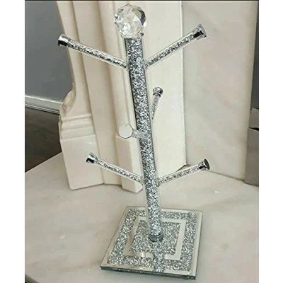 Image of DEENZ Sparkly Crushed Diamond Mug Tree Cup Holder Silver Crystal, Kitchen Bling Gift