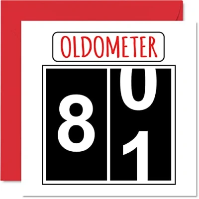 Image of Fun 81st Birthday Cards for Men Woman Oldometer Happy Card Dad Mum Great Grandad Grandpa Nanny Grandma Gran Uncle Auntie, 145mm x Greeting Cards,