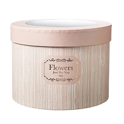Image of Round Oxford Lined Hat Box with Clear Lid Set of 3 Florist Display Pink or Grey (Pink)