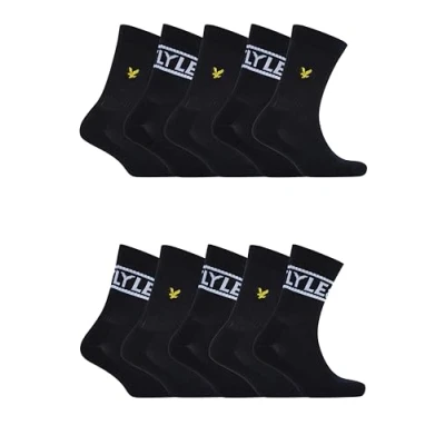 Image of Lyle &amp; Scott Men&#039;s Lee 10 Pairs Sports Socks UK Size 7 11 Perfect for Any Occasion or Gifting Assorted Styles (Black)
