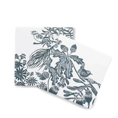 Image of Half Moon Bay Birds in Branches by Kate Heiss Navy Blue/White 4 Inch Stoneware Drink Beverage Coaster; Set of 2